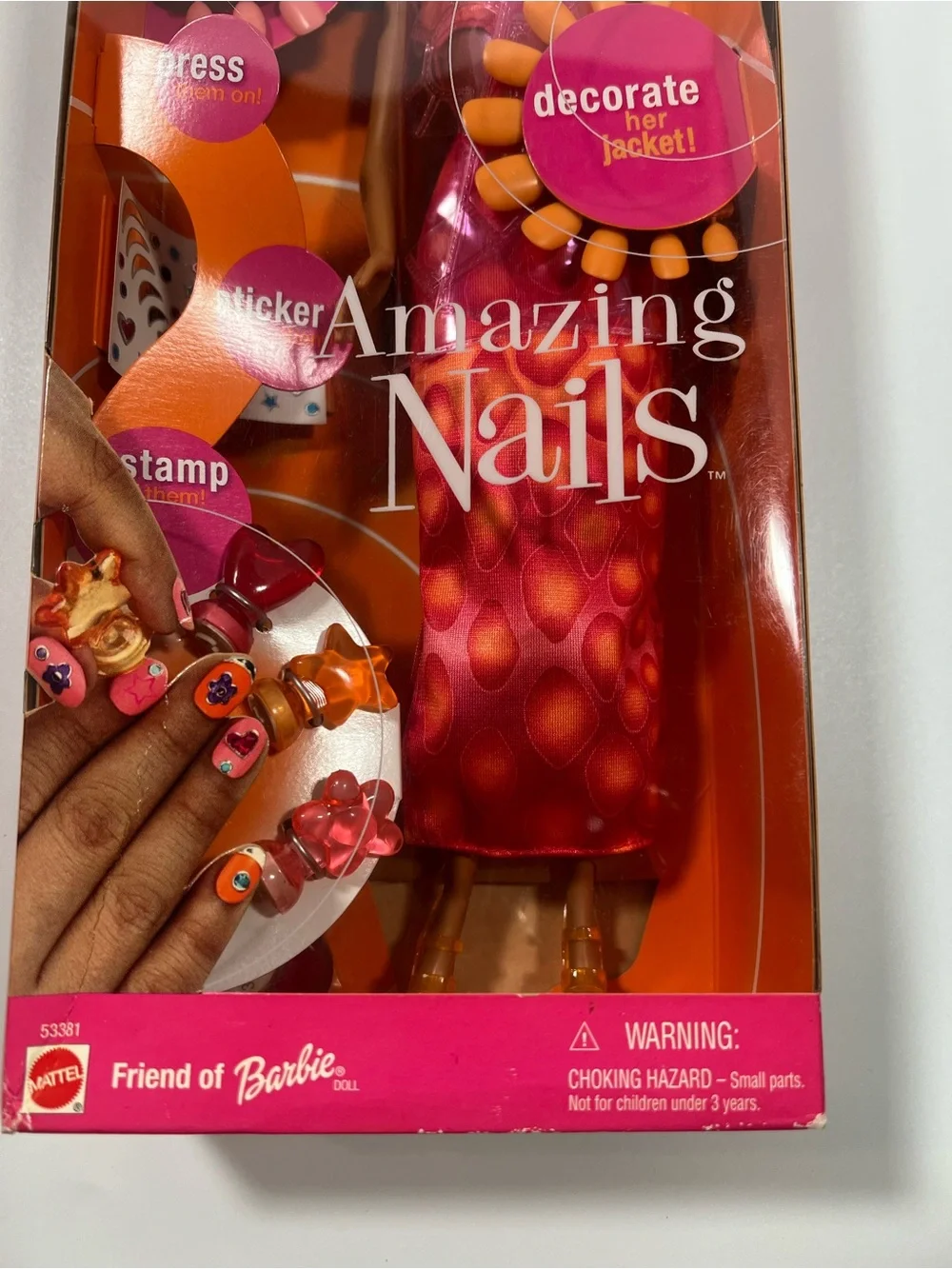 Barbie Amazing Nails Kayla Doll and 20 Press-On Nails 53381 Mattel 2001 New